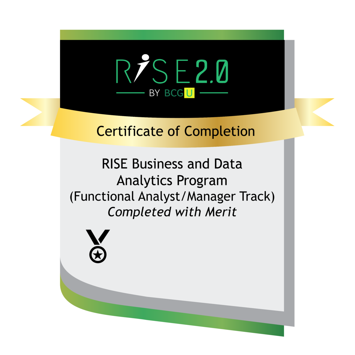 BCG RISE Certificate of Completion - Business and Data Analytics Program (Data Analyst Track) completed with Merit
