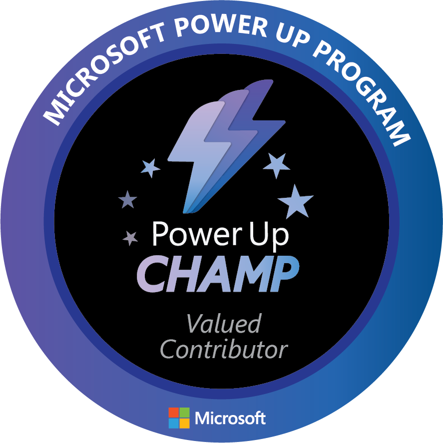 Microsoft Power Up Champ, Valued Contributor Badge