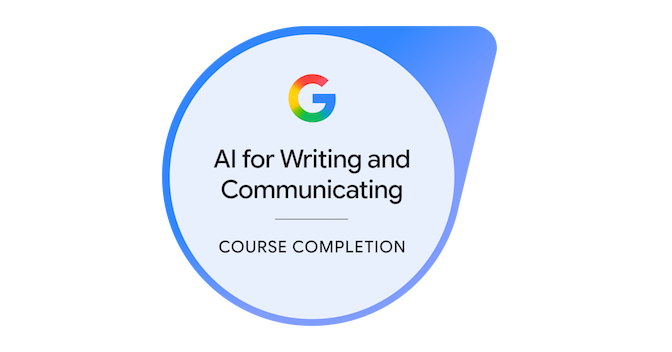 Credly badge artwork for AI for Writing and Communicating