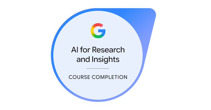 Credly badge artwork for AI for Research and Insights