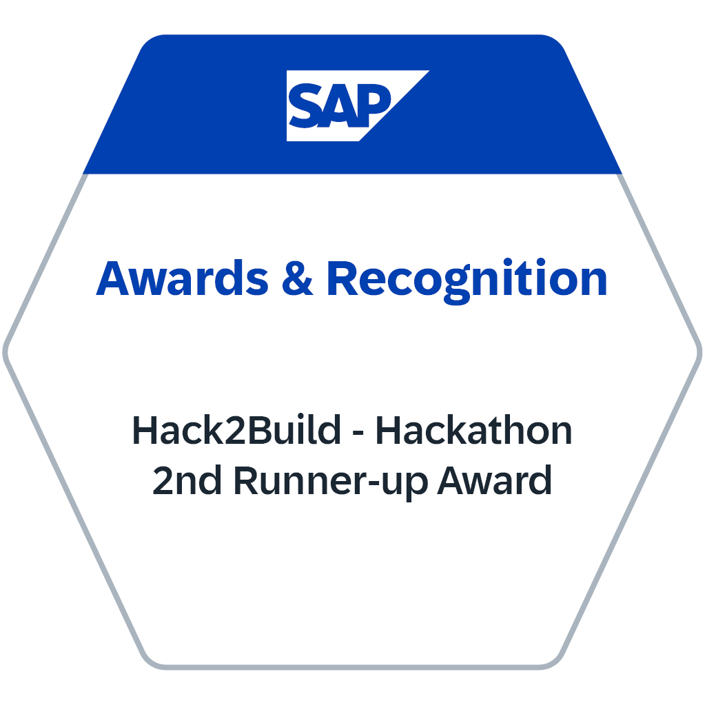 Awards and Recognition Hack2Build Hackathon 2nd Runnerup Award