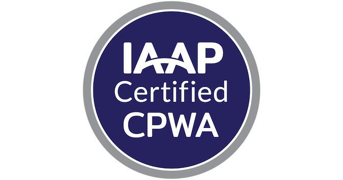 IAAP Certified Professional in Web Accessibility (CPWA) issued by International Association of Accessibility Professionals