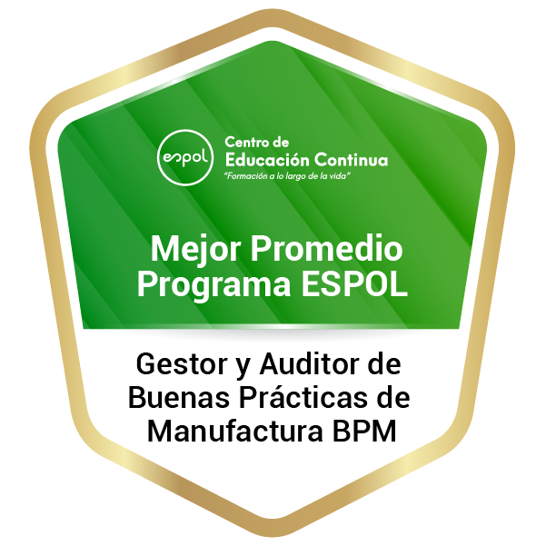 Mejor promedio en el Programa Gestor y Auditor de Buenas Prácticas de Manufactura BPM