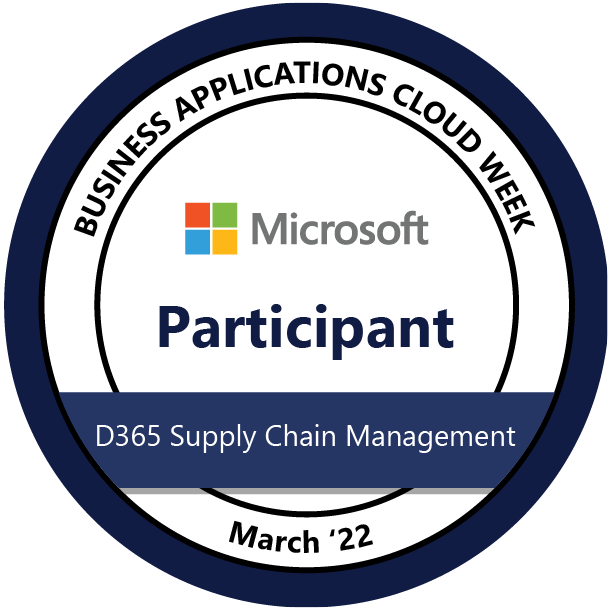 Business Applications Cloud Week—Microsoft Dynamics 365 Supply Chain Management Functional Consultant participant