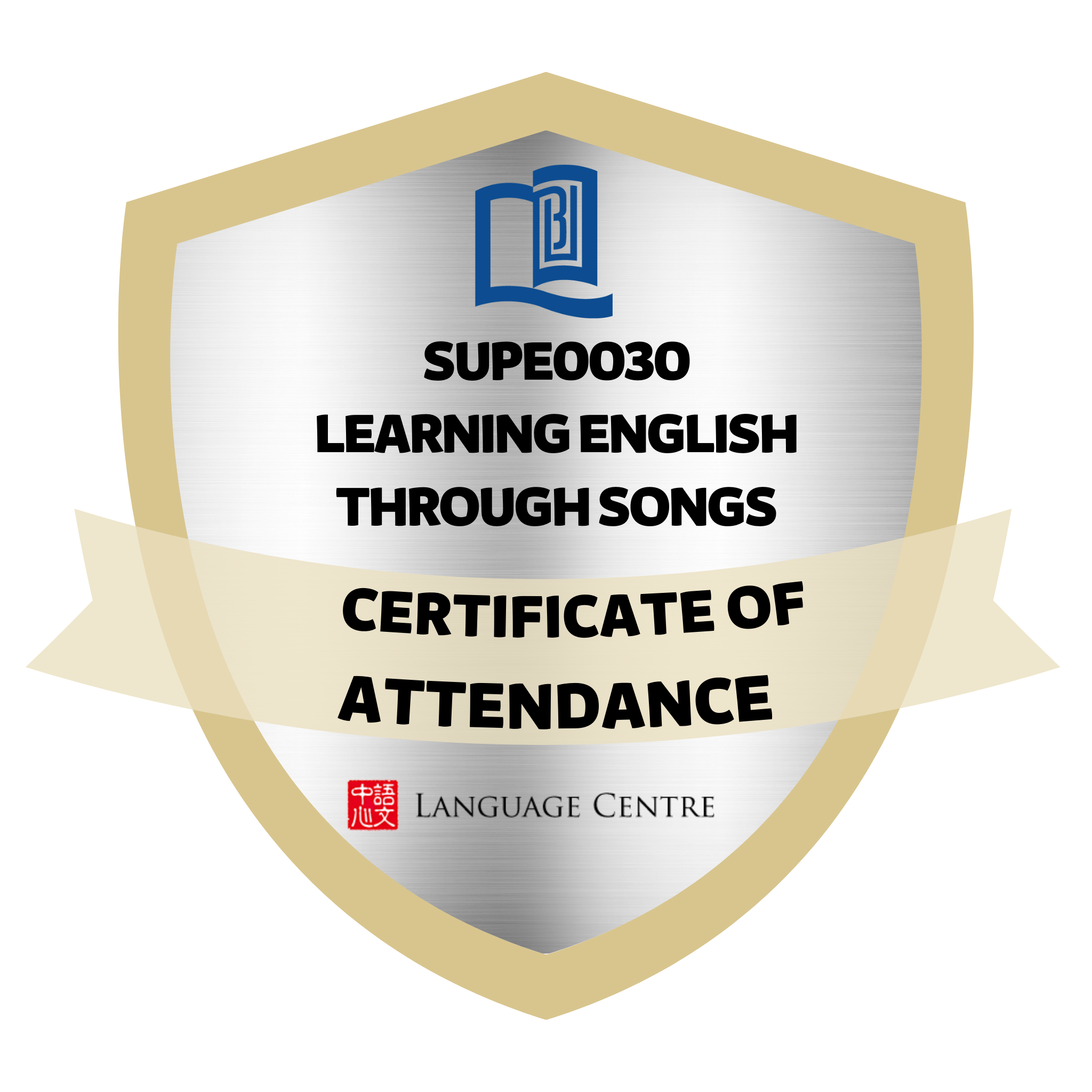 SUPE0030 Learning English Through Songs - Certificate of Attendance