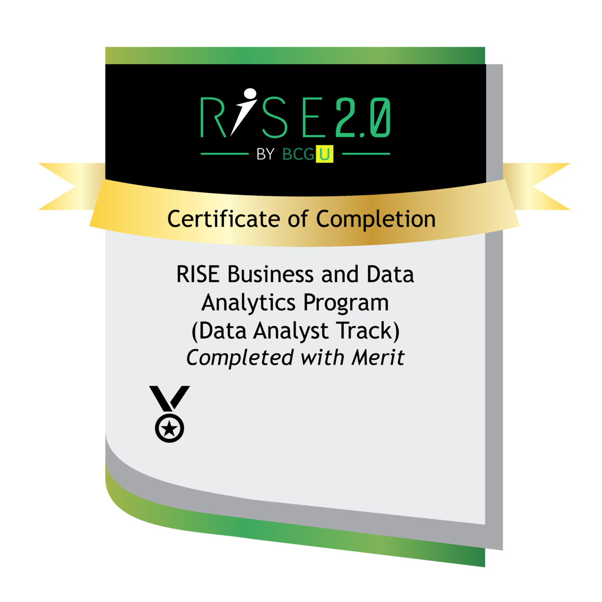 BCG RISE Certificate of Completion - Business and Data Analytics Program (Data Analyst Track) completed with Merit