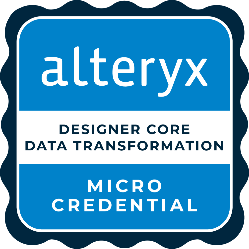 Alteryx Designer Core Micro Credential: Data Transformation Credly