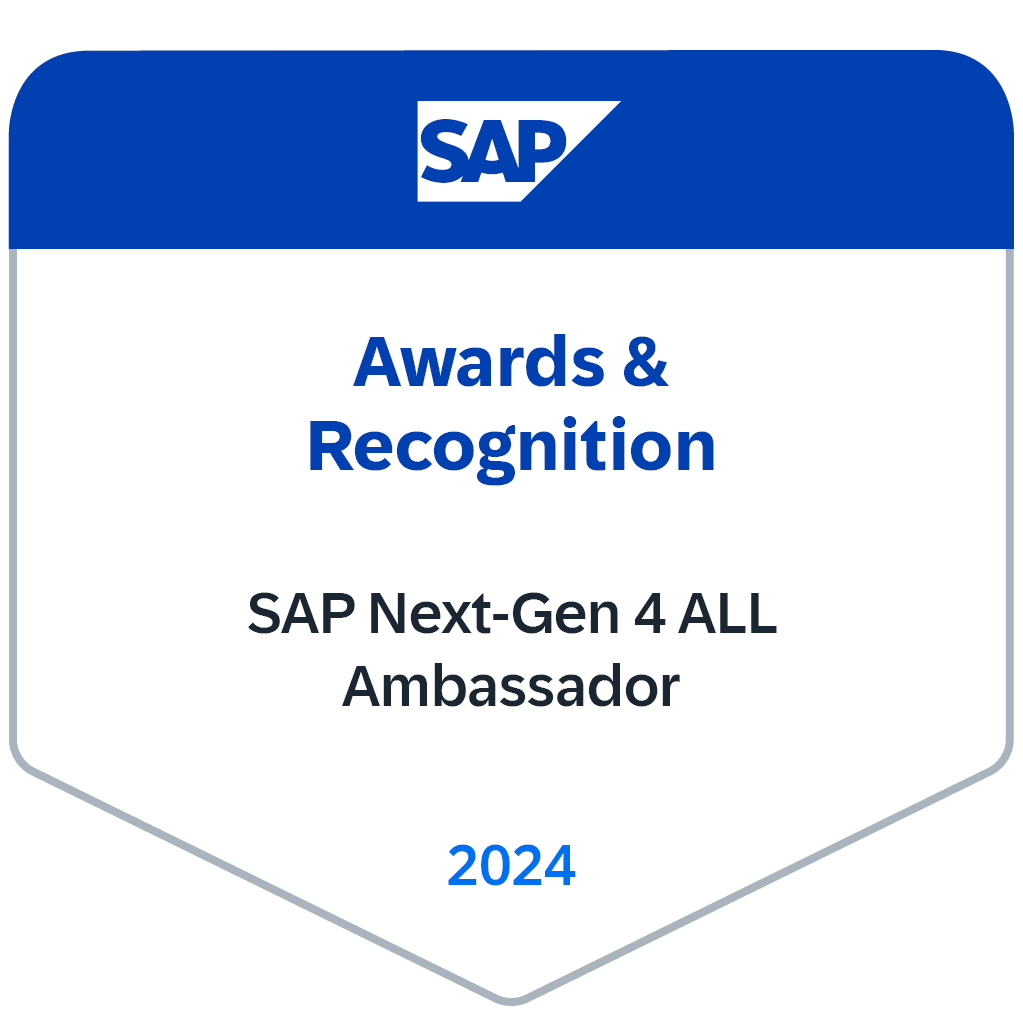 Awards and Recognition 2024 - SAP Next-Gen 4 ALL Ambassador