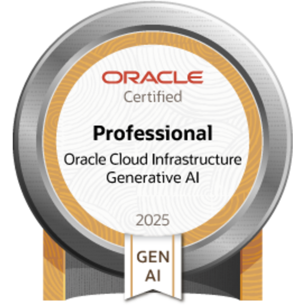 Oracle Cloud Infrastructure 2025 Certified Generative AI Professional (1Z0-1127-25) badge