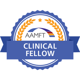 Clinical Fellow badge image. Certification. Advanced level. Issued by American Association for Marriage and Family Therapy