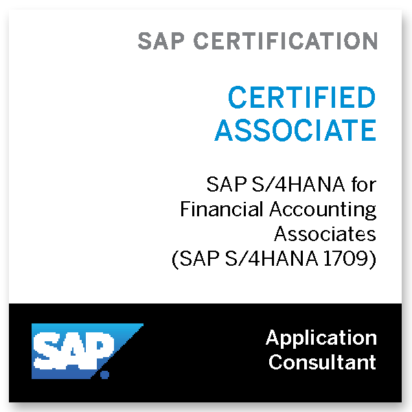 SAP Certified Application Associate - SAP S/4HANA for Financial Accounting Associates 1709 badge image. Certification. Issued by SAP