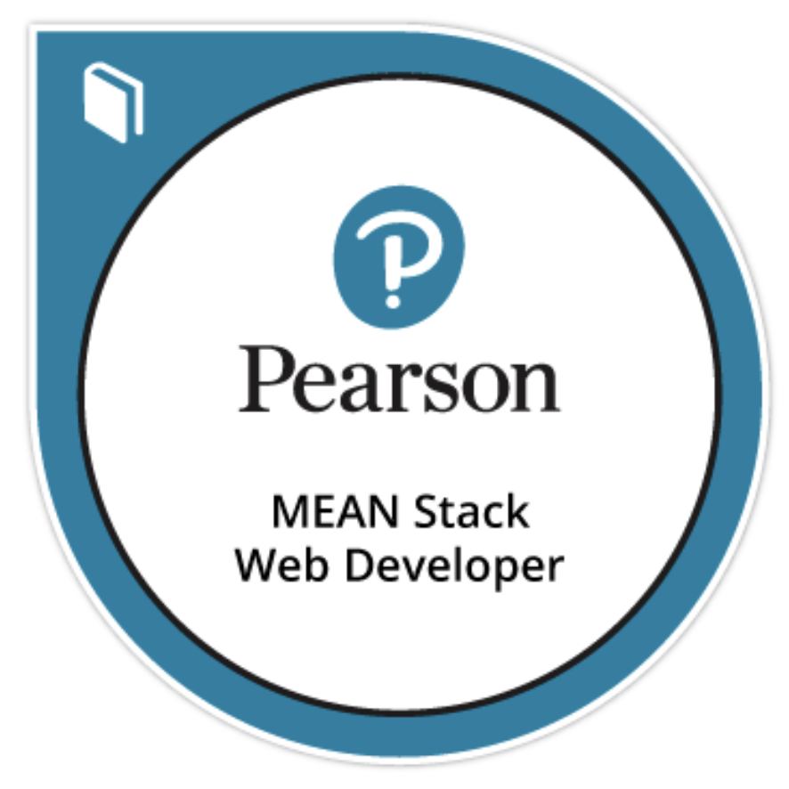 MEAN Stack Web Developer badge image. Issued by Pearson Enterprise Learning and Skills