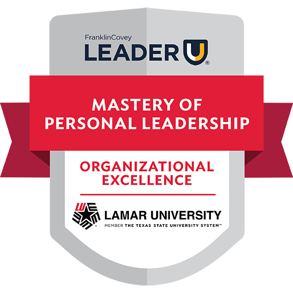 Mastery of Personal Leadership badge image. Learning. Foundational level. Issued by FranklinCovey