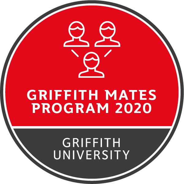 Griffith Mates Program 2020 badge image. Issued by Griffith University