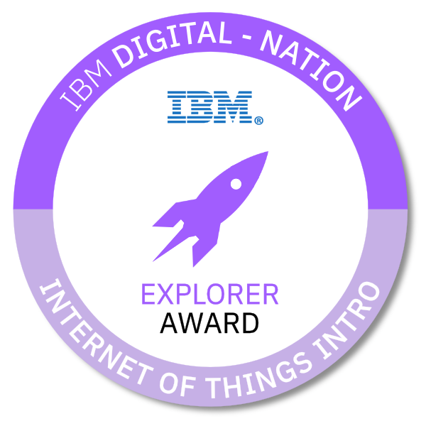 Internet of Things Intro badge image. Validation. Foundational level. Issued by IBM
