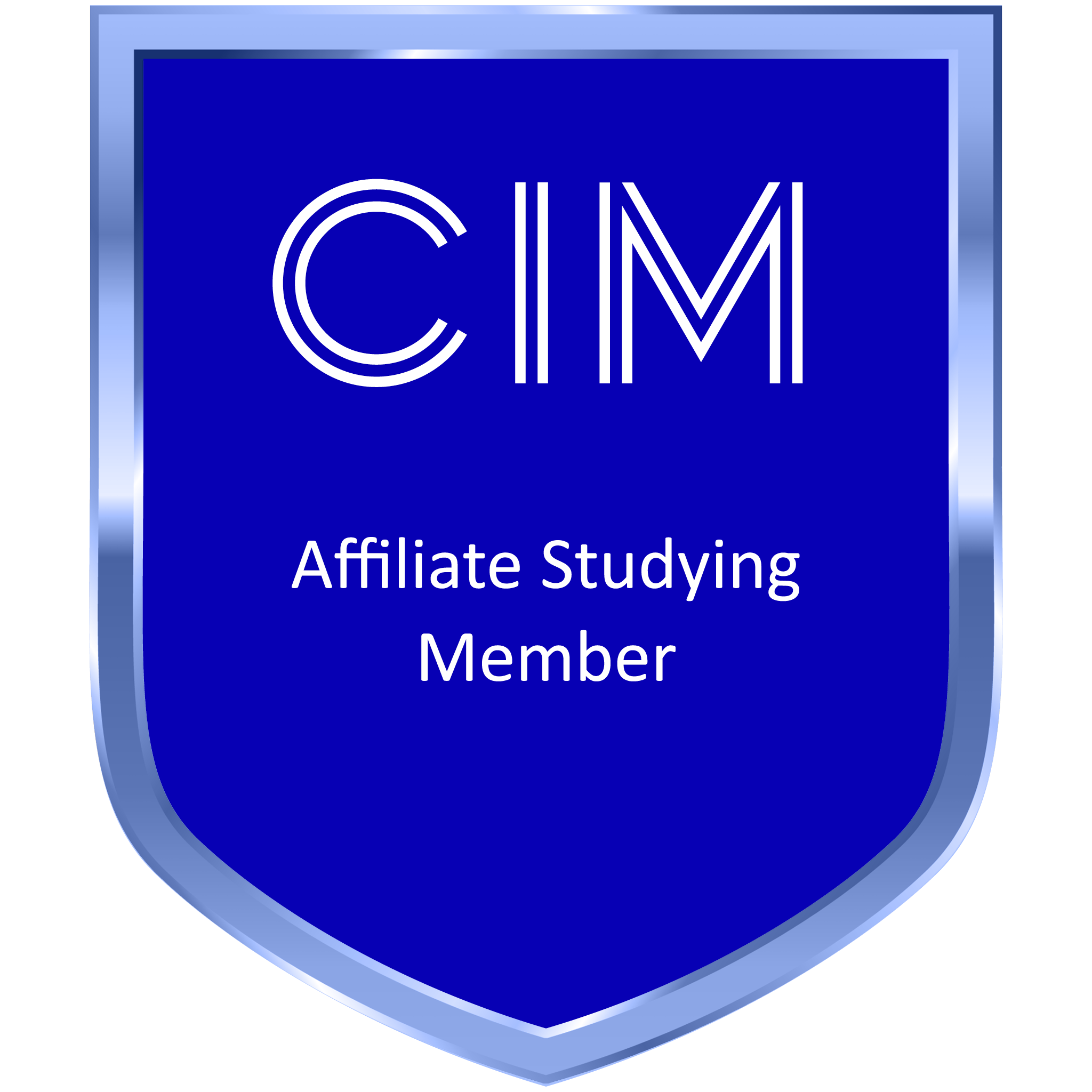 CIM Affiliate Studying Member badge image. Issued by The Chartered Institute of Marketing
