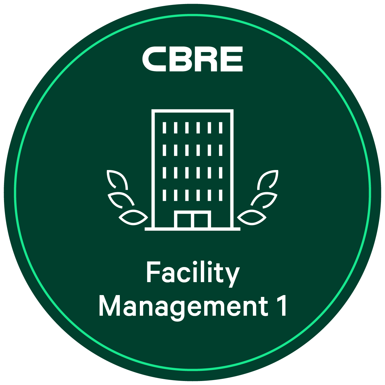 Facility Management I badge, issued by CBRE, verified on Credly