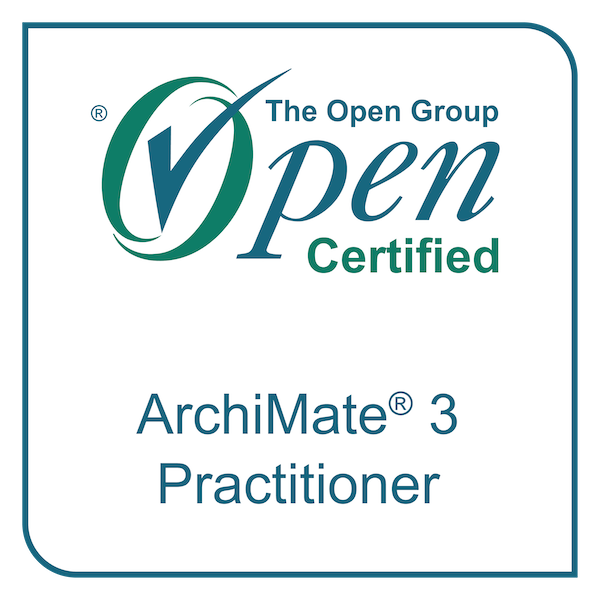 The Open Group Certified: ArchiMate® 3 Practitioner badge image. Issued by The Open Group