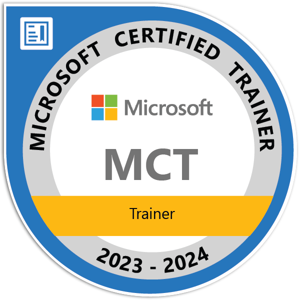 Microsoft Certified Trainer 2023-2024 badge image. Issued by Microsoft